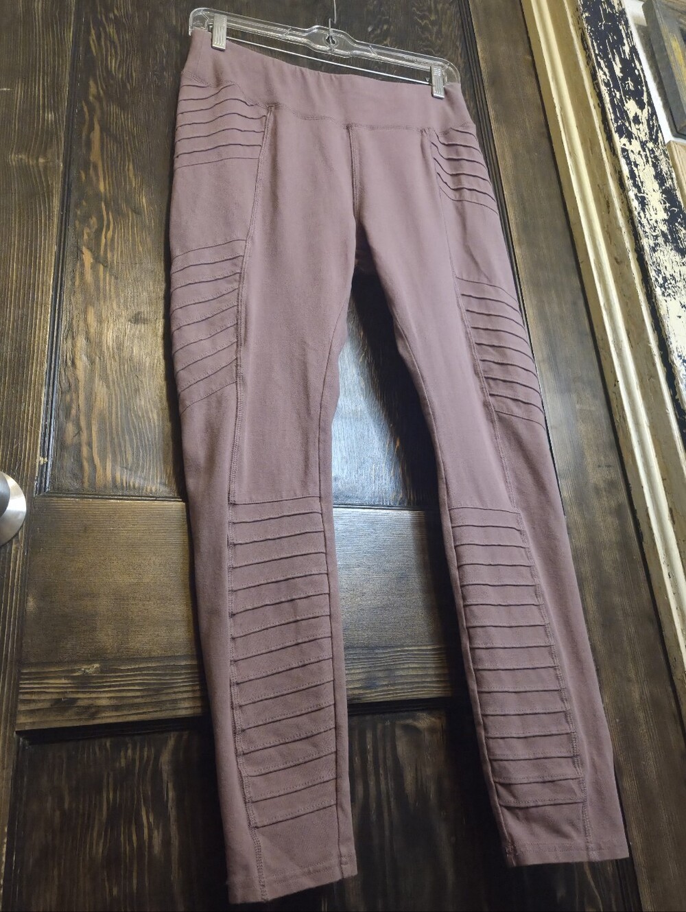 Pact Mauve Organic Cotton Moto Leggings Sz L